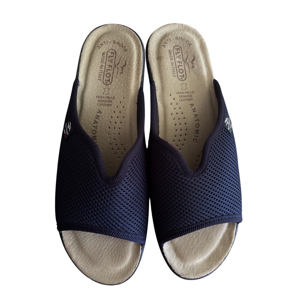 Fly Flot Womens 8 Navy Blue Mesh Anti-Shock Anatomic Slide Sandals Italy 39